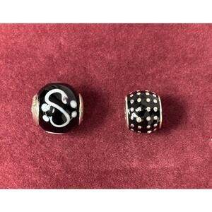 Balia Sterling Silver Black White Beads Charms Lot of 2 #64319